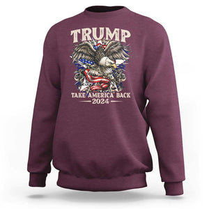 Trump Supporter Sweatshirt Trump Take America Back 2024 Eagle Vintage American Flag TS11 Maroon Print Your Wear