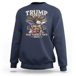 Trump Supporter Sweatshirt Trump Take America Back 2024 Eagle Vintage American Flag TS11 Navy Print Your Wear