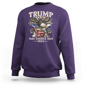 Trump Supporter Sweatshirt Trump Take America Back 2024 Eagle Vintage American Flag TS11 Purple Print Your Wear