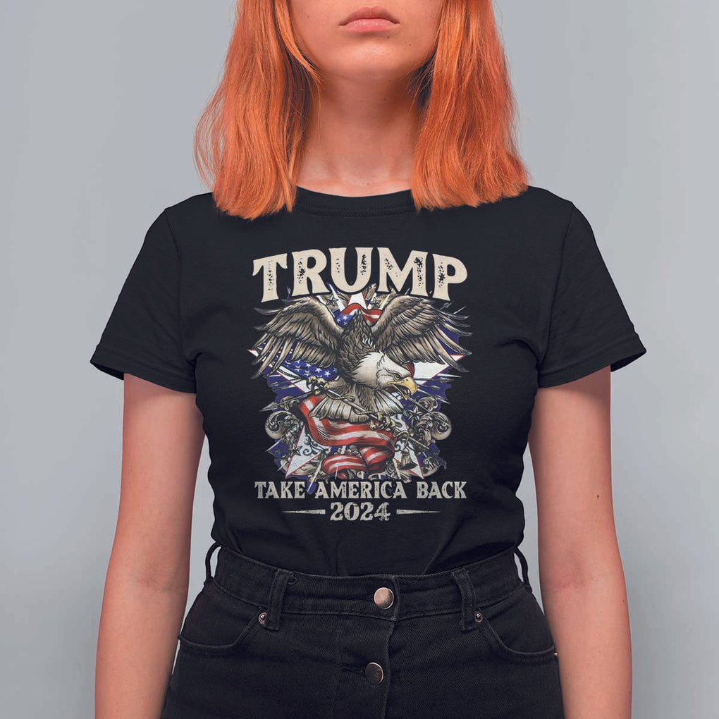 Trump Supporter T Shirt For Women Trump Take America Back 2024 Eagle Vintage American Flag TS11 Black Print Your Wear