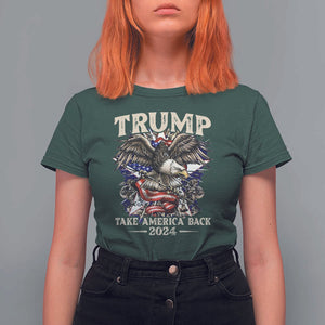 Trump Supporter T Shirt For Women Trump Take America Back 2024 Eagle Vintage American Flag TS11 Dark Forest Green Print Your Wear