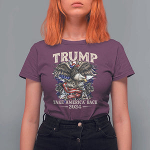 Trump Supporter T Shirt For Women Trump Take America Back 2024 Eagle Vintage American Flag TS11 Maroon Print Your Wear