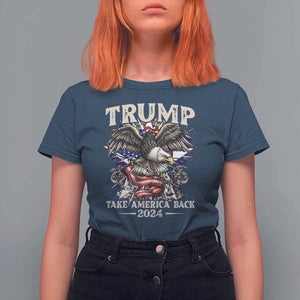 Trump Supporter T Shirt For Women Trump Take America Back 2024 Eagle Vintage American Flag TS11 Navy Print Your Wear