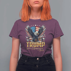 Trump Supporter T Shirt For Women Take America Back Eagle Vintage American Flag Star TS11 Maroon Print Your Wear