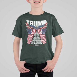 Trump Supporter T Shirt For Kid Pro God Pro Life Pro Jobs Pro Military Pro American 2024 Eagle American Flag TS11 Dark Forest Green Print Your Wear