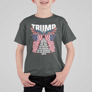 Trump Supporter T Shirt For Kid Pro God Pro Life Pro Jobs Pro Military Pro American 2024 Eagle American Flag TS11 Dark Heather Print Your Wear