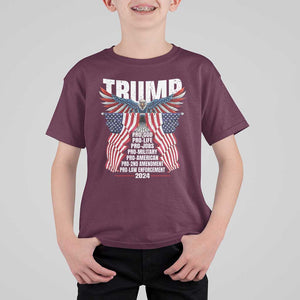 Trump Supporter T Shirt For Kid Pro God Pro Life Pro Jobs Pro Military Pro American 2024 Eagle American Flag TS11 Maroon Print Your Wear