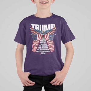 Trump Supporter T Shirt For Kid Pro God Pro Life Pro Jobs Pro Military Pro American 2024 Eagle American Flag TS11 Purple Print Your Wear