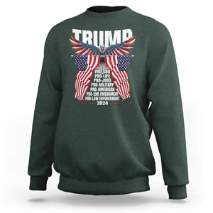 Trump Supporter Sweatshirt Pro God Pro Life Pro Jobs Pro Military Pro American 2024 Eagle American Flag TS11 Dark Forest Green Print Your Wear