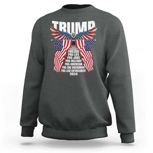 Trump Supporter Sweatshirt Pro God Pro Life Pro Jobs Pro Military Pro American 2024 Eagle American Flag TS11 Dark Heather Print Your Wear