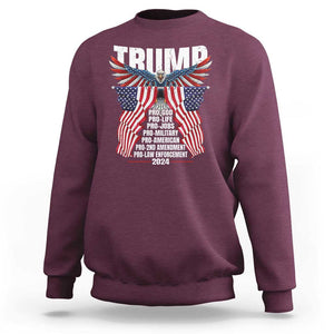 Trump Supporter Sweatshirt Pro God Pro Life Pro Jobs Pro Military Pro American 2024 Eagle American Flag TS11 Maroon Print Your Wear