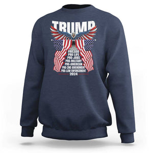 Trump Supporter Sweatshirt Pro God Pro Life Pro Jobs Pro Military Pro American 2024 Eagle American Flag TS11 Navy Print Your Wear