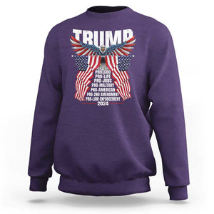 Trump Supporter Sweatshirt Pro God Pro Life Pro Jobs Pro Military Pro American 2024 Eagle American Flag TS11 Purple Print Your Wear