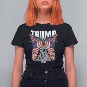 Trump Supporter T Shirt For Women Pro God Pro Life Pro Jobs Pro Military Pro American 2024 Eagle American Flag TS11 Black Print Your Wear