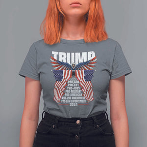 Trump Supporter T Shirt For Women Pro God Pro Life Pro Jobs Pro Military Pro American 2024 Eagle American Flag TS11 Charcoal Print Your Wear