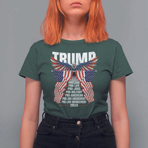 Trump Supporter T Shirt For Women Pro God Pro Life Pro Jobs Pro Military Pro American 2024 Eagle American Flag TS11 Dark Forest Green Print Your Wear