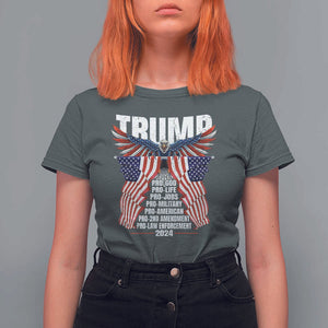 Trump Supporter T Shirt For Women Pro God Pro Life Pro Jobs Pro Military Pro American 2024 Eagle American Flag TS11 Dark Heather Print Your Wear