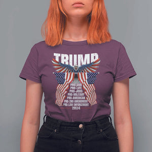 Trump Supporter T Shirt For Women Pro God Pro Life Pro Jobs Pro Military Pro American 2024 Eagle American Flag TS11 Maroon Print Your Wear