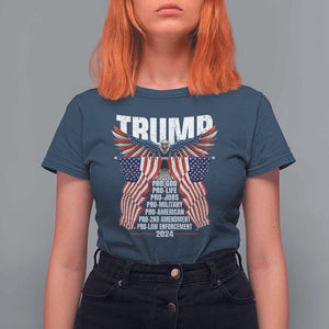 Trump Supporter T Shirt For Women Pro God Pro Life Pro Jobs Pro Military Pro American 2024 Eagle American Flag TS11 Navy Print Your Wear