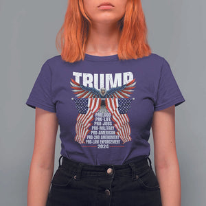 Trump Supporter T Shirt For Women Pro God Pro Life Pro Jobs Pro Military Pro American 2024 Eagle American Flag TS11 Purple Print Your Wear