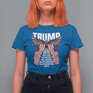 Trump Supporter T Shirt For Women Pro God Pro Life Pro Jobs Pro Military Pro American 2024 Eagle American Flag TS11 Royal Blue Print Your Wear