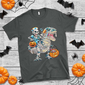 Funny Halloween Nurse T Shirt Skeleton Nurse Riding Mummy Dinosaur Pumpkin Candy TS11 Dark Heather Print Your Wear