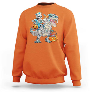 Funny Halloween Nurse Sweatshirt Skeleton Nurse Riding Mummy Dinosaur Pumpkin Candy TS11 Orange Print Your Wear