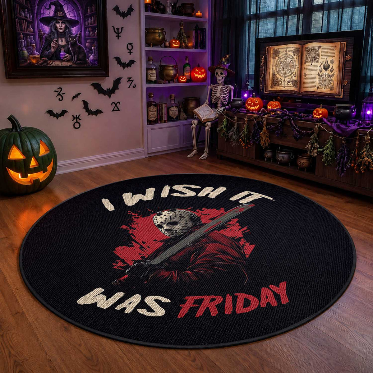 Funny Scary Halloween Slasher Round Rug I Wish It Was Friday