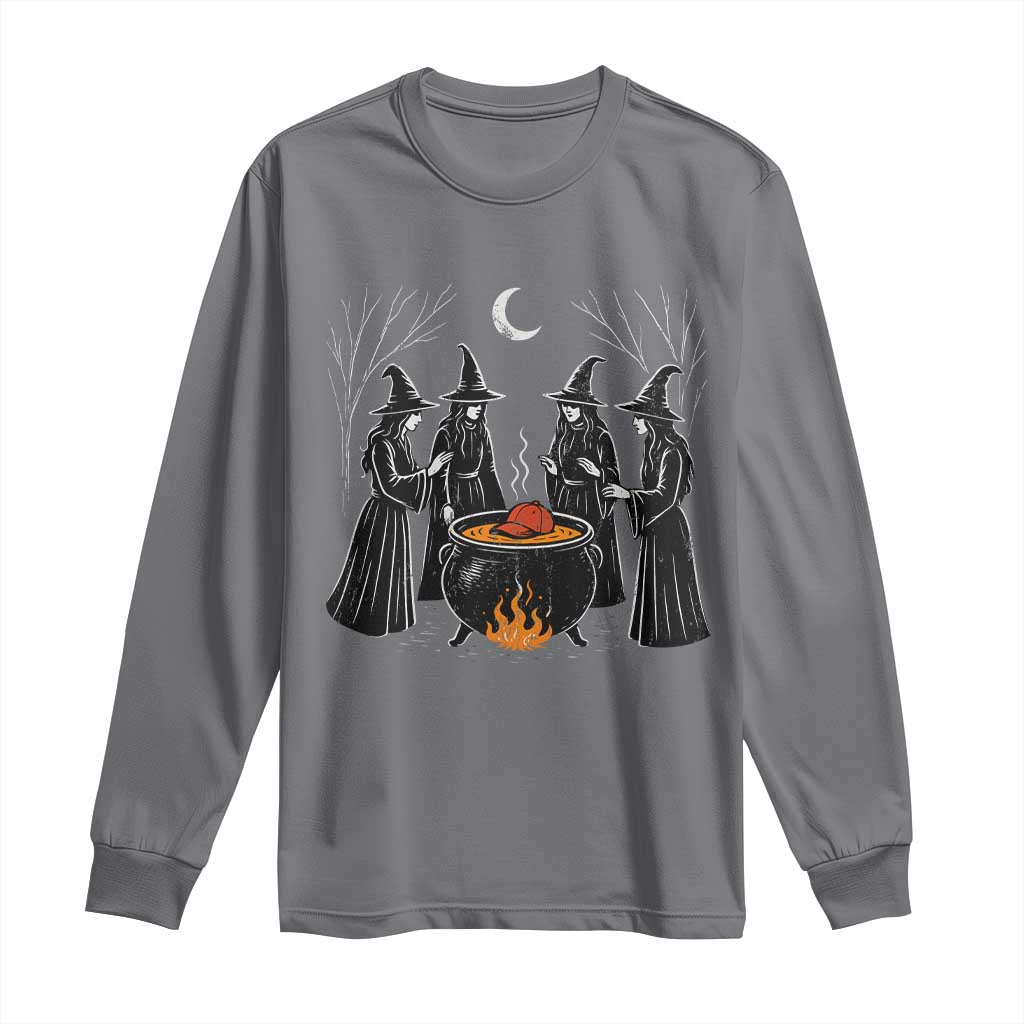 Funny Halloween Witch Spooky Season Orange Cauldron Long Sleeve Shirt TS11 Charcoal Print Your Wear