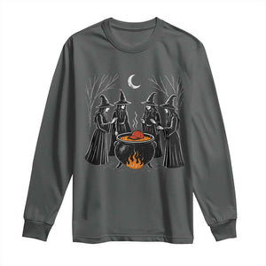 Funny Halloween Witch Spooky Season Orange Cauldron Long Sleeve Shirt TS11 Dark Heather Print Your Wear