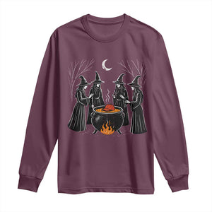 Funny Halloween Witch Spooky Season Orange Cauldron Long Sleeve Shirt TS11 Maroon Print Your Wear