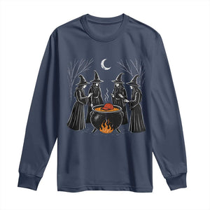 Funny Halloween Witch Spooky Season Orange Cauldron Long Sleeve Shirt TS11 Navy Print Your Wear