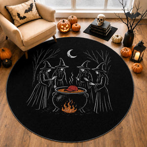 Funny Halloween Witch Spooky Season Orange Cauldron Round Rug