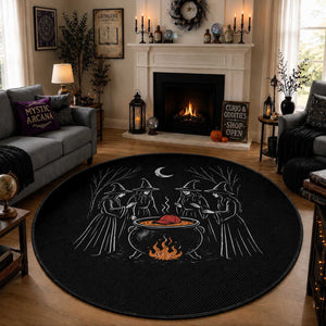 Funny Halloween Witch Spooky Season Orange Cauldron Round Rug