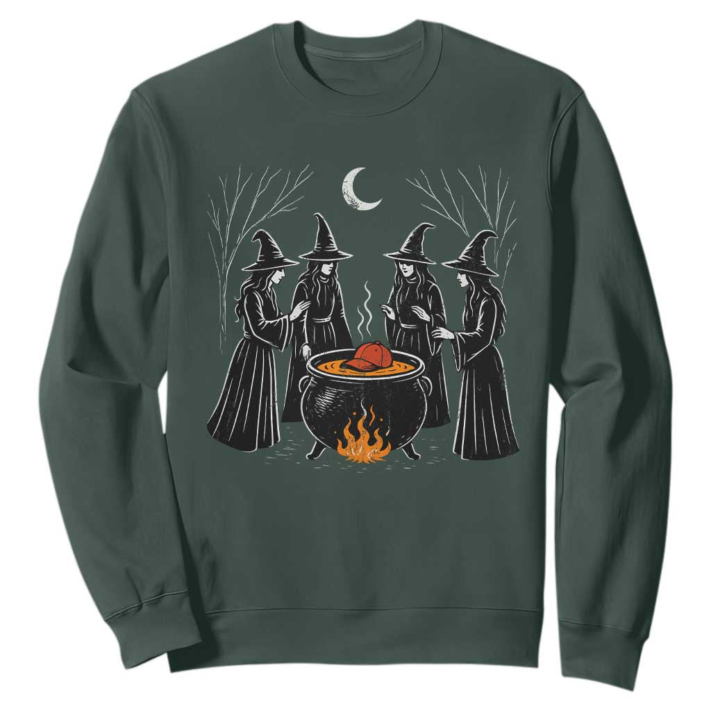 Funny Halloween Witch Spooky Season Orange Cauldron Sweatshirt TS11 Dark Forest Green Print Your Wear