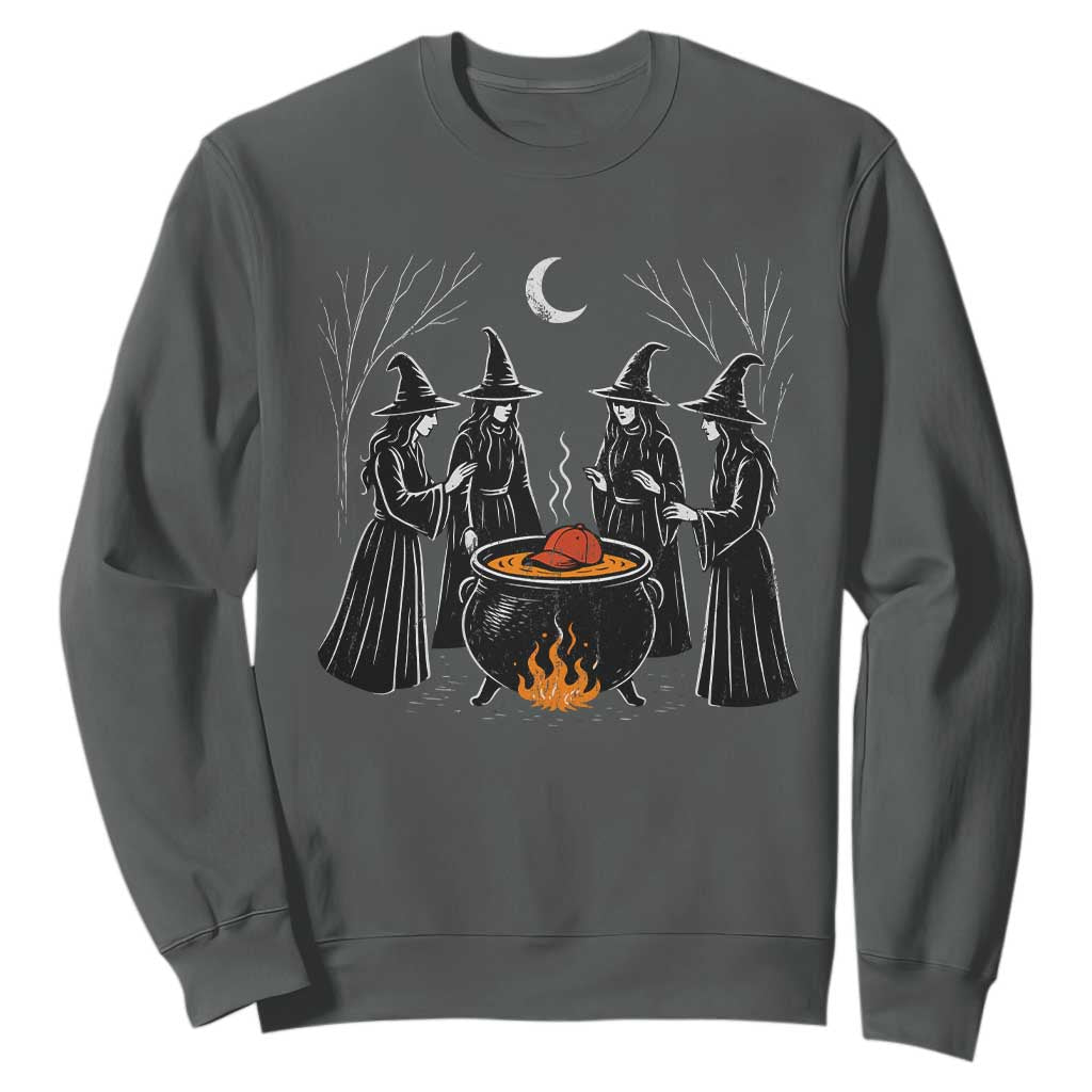 Funny Halloween Witch Spooky Season Orange Cauldron Sweatshirt TS11 Dark Heather Print Your Wear