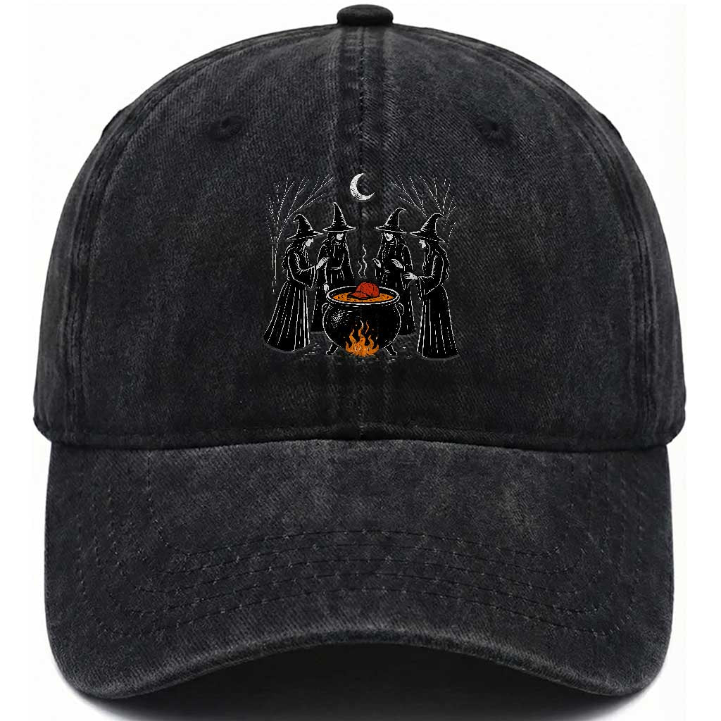 Funny Halloween Witch Spooky Season Orange Cauldron Washed Cotton Baseball Cap TS11 Print Your Wear