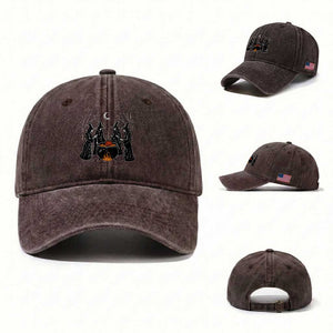 Funny Halloween Witch Spooky Season Orange Cauldron Washed Cotton Baseball Cap TS11 Washed Cap Universal Fit Dark Brown Print Your Wear