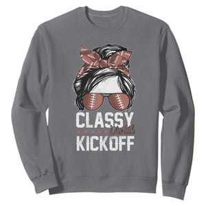 Funny Classy Until Kickoff Sweatshirt American Football Game Day Messy Bun TS11 Charcoal Print Your Wear