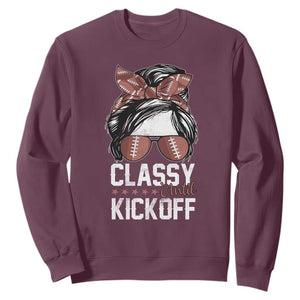 Funny Classy Until Kickoff Sweatshirt American Football Game Day Messy Bun TS11 Maroon Print Your Wear