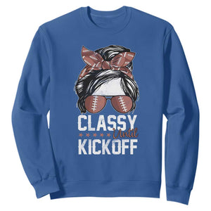 Funny Classy Until Kickoff Sweatshirt American Football Game Day Messy Bun TS11 Royal Blue Print Your Wear
