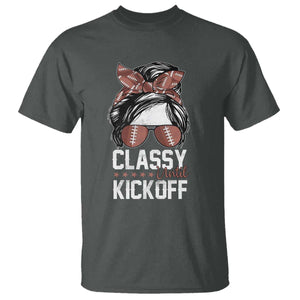 Funny Classy Until Kickoff T Shirt American Football Game Day Messy Bun TS11 Dark Heather Print Your Wear