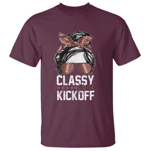 Funny Classy Until Kickoff T Shirt American Football Game Day Messy Bun TS11 Maroon Print Your Wear