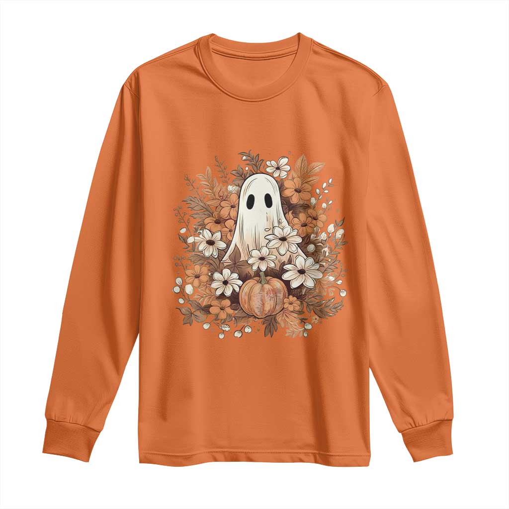 Halloween Ghost Long Sleeve Shirt Vintage Floral Pumpkin Glitter Print TS11 Orange Print Your Wear