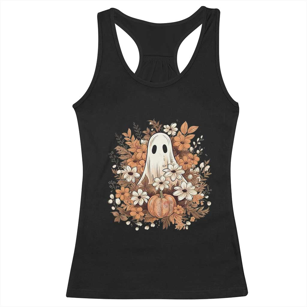 Halloween Ghost Racerback Tank Top Vintage Floral Pumpkin Glitter Print TS11 Black Print Your Wear