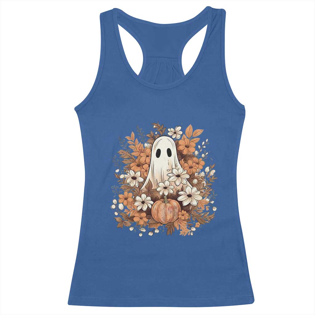Halloween Ghost Racerback Tank Top Vintage Floral Pumpkin Glitter Print TS11 Royal Blue Print Your Wear