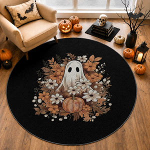 Halloween Ghost Round Rug Vintage Floral Pumpkin Glitter Print