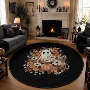 Halloween Ghost Round Rug Vintage Floral Pumpkin Glitter Print