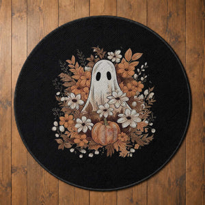 Halloween Ghost Round Rug Vintage Floral Pumpkin Glitter Print