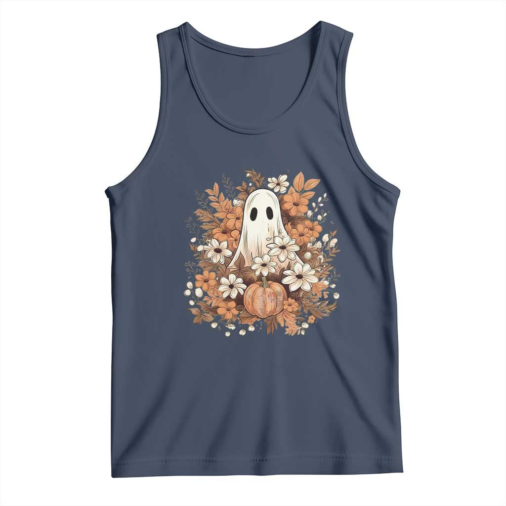 Halloween Ghost Tank Top Vintage Floral Pumpkin Glitter Print TS11 Navy Print Your Wear
